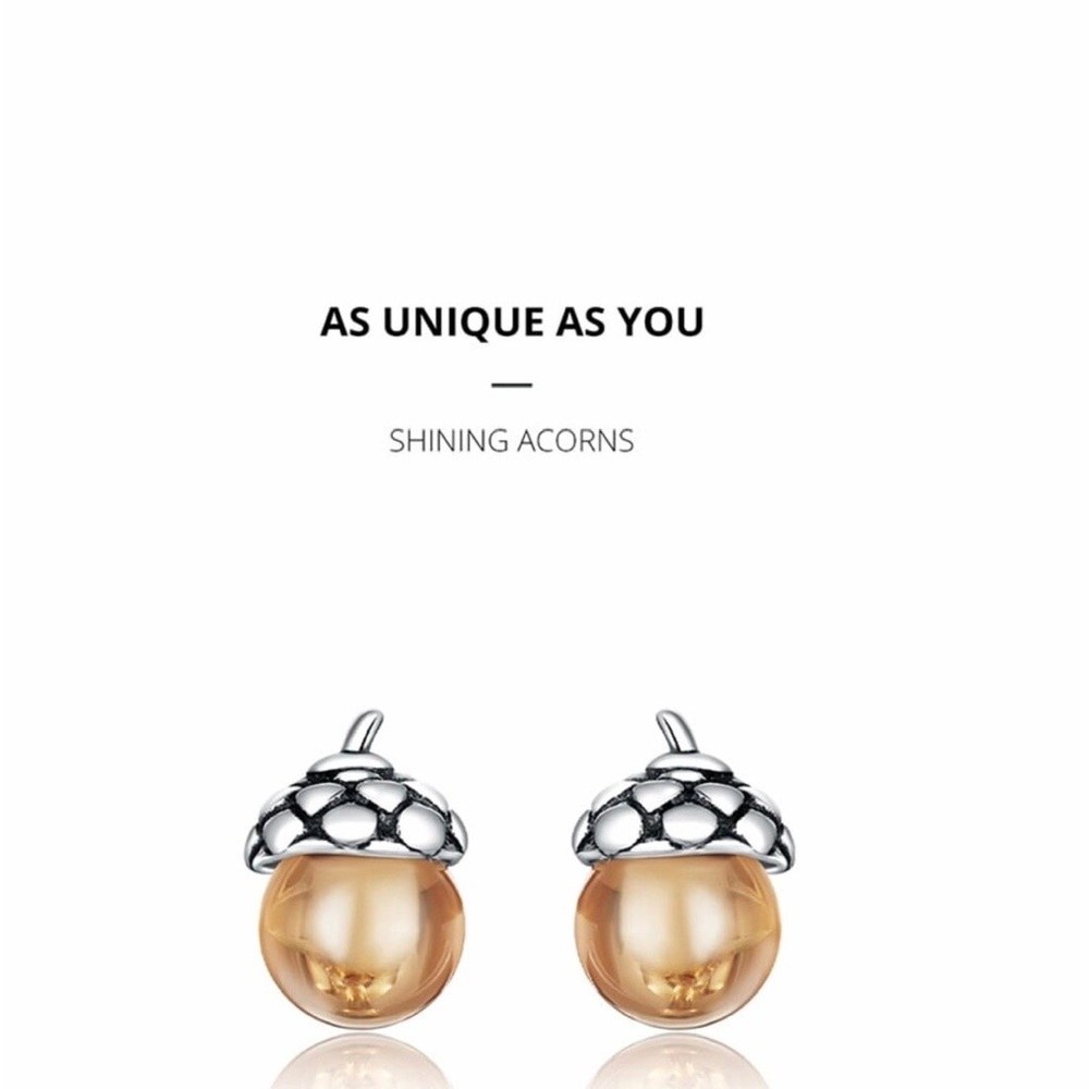 925 Sterling Silver silver Ear Studs Shining Acorns Engagement Statement Jewelry